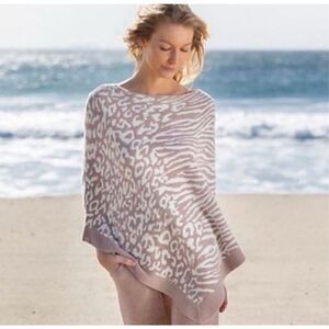 Barefoot Dreams CozyChic Ultra Lite Ocean Breeze Poncho Faded Rose O/S Nwt